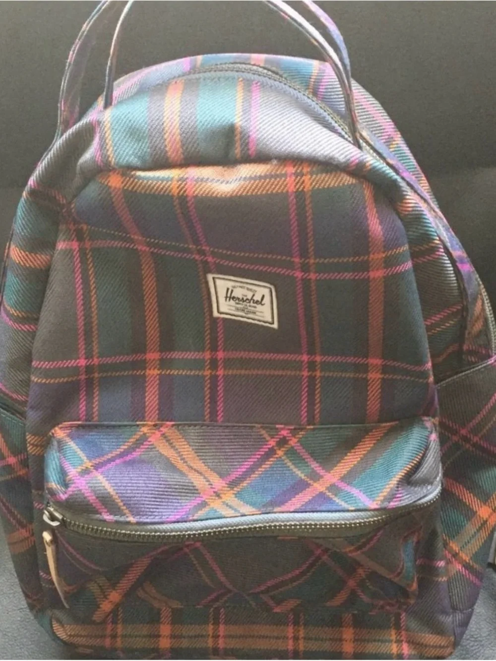 Herschel Supply Company Plaid Mini Backpack in Navy, Brown & Pink